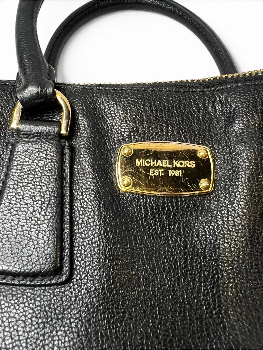 Michael Kors Black Pebbled Leather Dome Satchel Gold Hardware